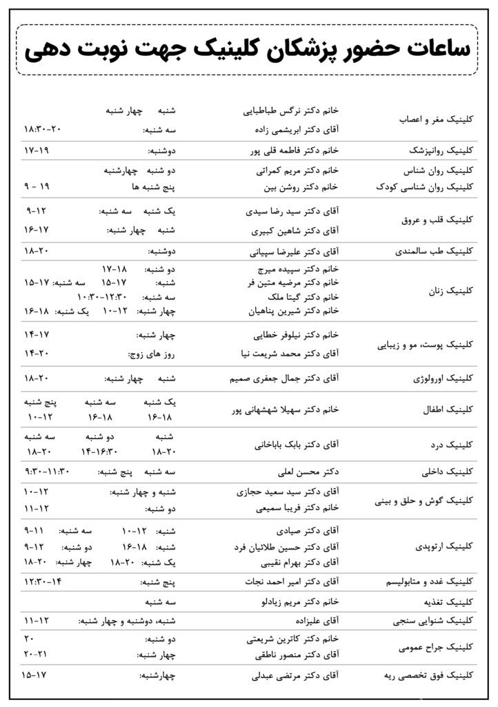 لیست کلینیک های تخصصی